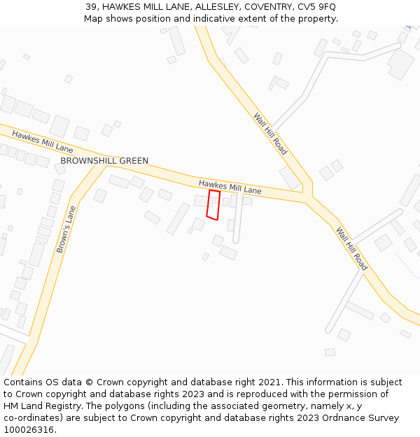 39, HAWKES MILL LANE, ALLESLEY, COVENTRY, CV5 9FQ: Location map and indicative extent of plot