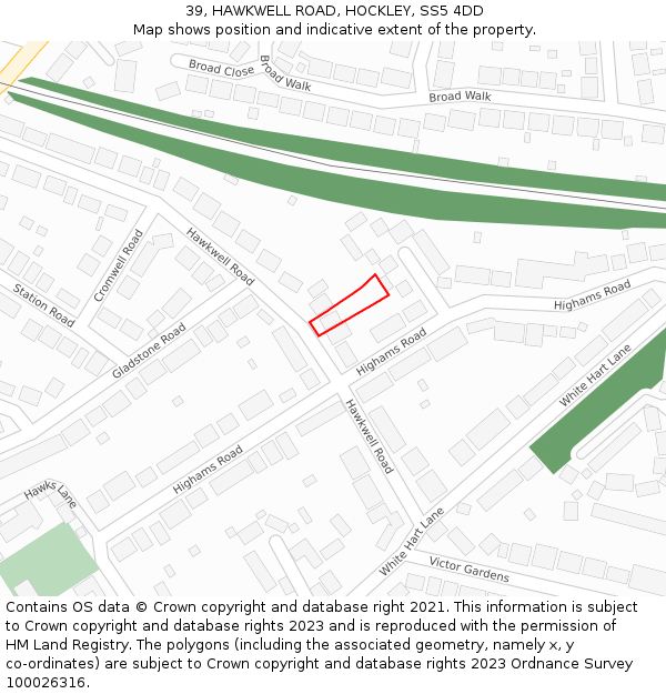 39, HAWKWELL ROAD, HOCKLEY, SS5 4DD: Location map and indicative extent of plot