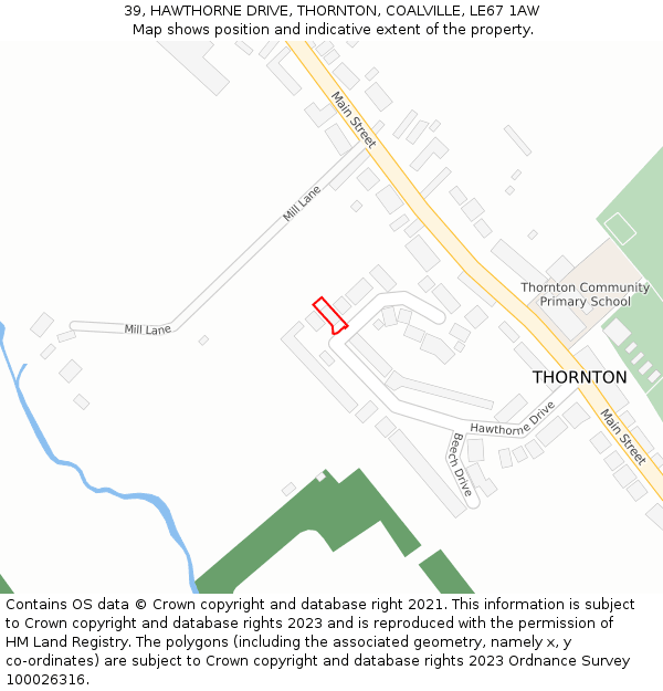 39, HAWTHORNE DRIVE, THORNTON, COALVILLE, LE67 1AW: Location map and indicative extent of plot