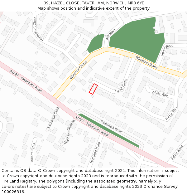 39, HAZEL CLOSE, TAVERHAM, NORWICH, NR8 6YE: Location map and indicative extent of plot