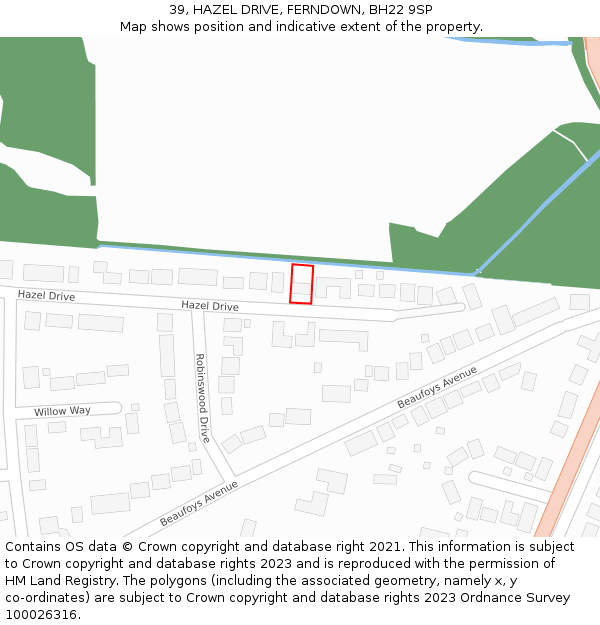 39, HAZEL DRIVE, FERNDOWN, BH22 9SP: Location map and indicative extent of plot