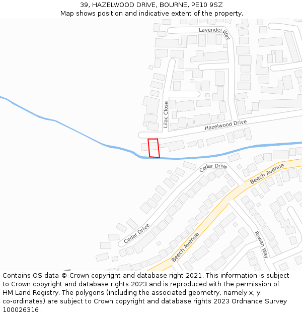 39, HAZELWOOD DRIVE, BOURNE, PE10 9SZ: Location map and indicative extent of plot