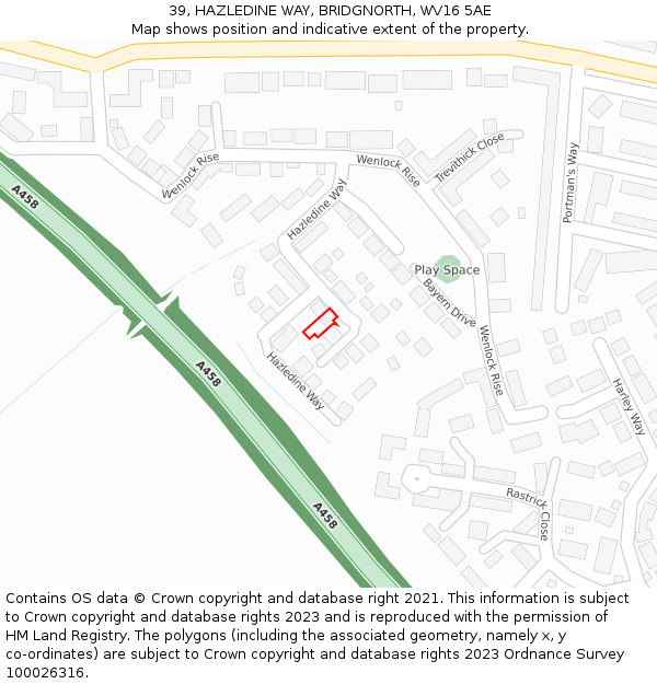 39, HAZLEDINE WAY, BRIDGNORTH, WV16 5AE: Location map and indicative extent of plot