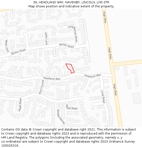 39, HEADLAND WAY, NAVENBY, LINCOLN, LN5 0TR: Location map and indicative extent of plot