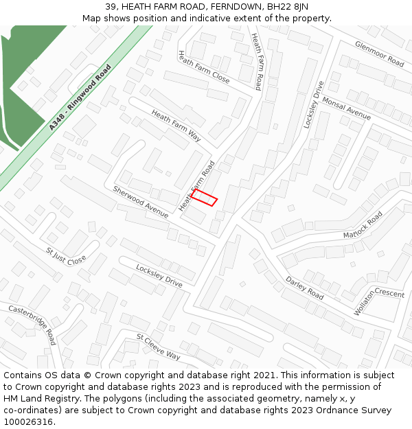 39, HEATH FARM ROAD, FERNDOWN, BH22 8JN: Location map and indicative extent of plot