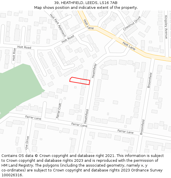 39, HEATHFIELD, LEEDS, LS16 7AB: Location map and indicative extent of plot