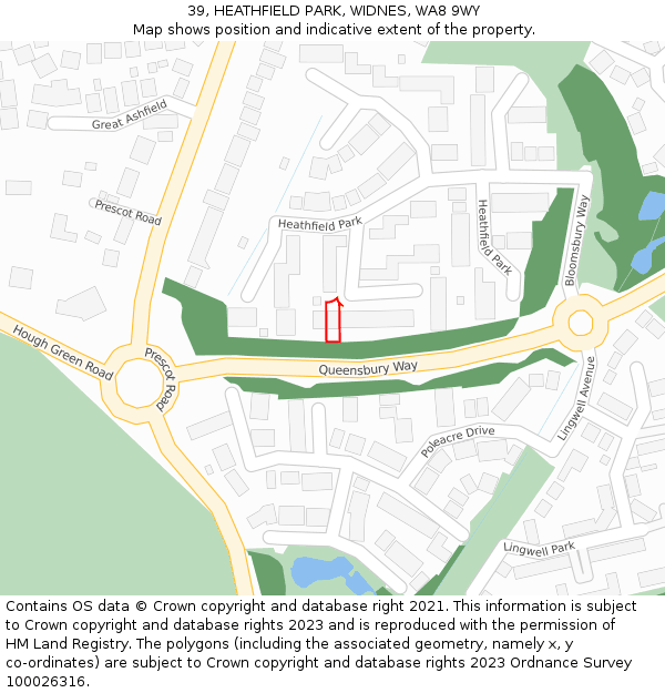 39, HEATHFIELD PARK, WIDNES, WA8 9WY: Location map and indicative extent of plot