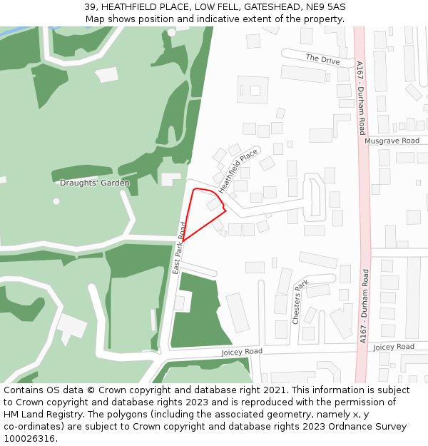 39, HEATHFIELD PLACE, LOW FELL, GATESHEAD, NE9 5AS: Location map and indicative extent of plot