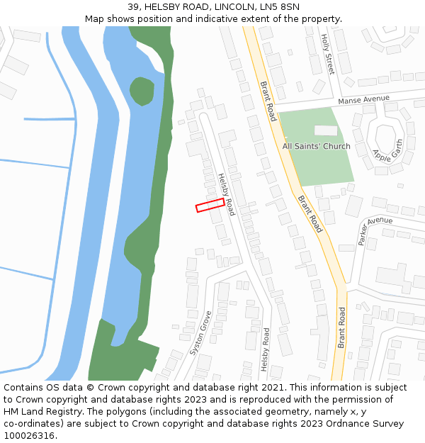 39, HELSBY ROAD, LINCOLN, LN5 8SN: Location map and indicative extent of plot