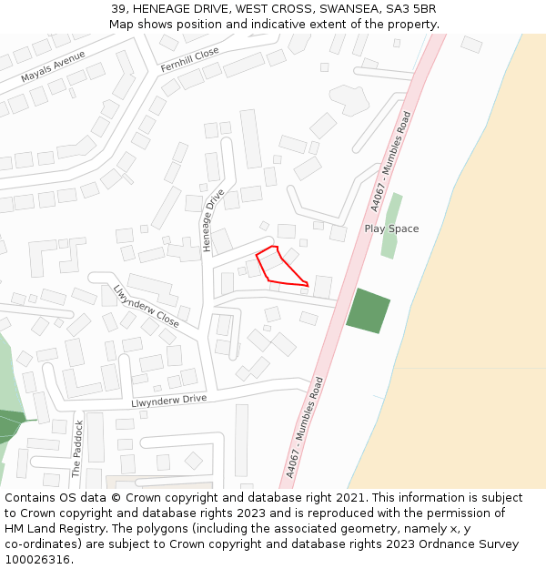 39, HENEAGE DRIVE, WEST CROSS, SWANSEA, SA3 5BR: Location map and indicative extent of plot