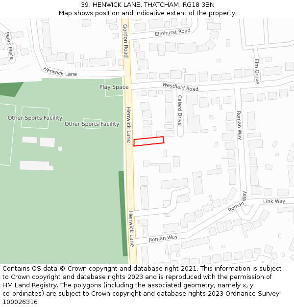 39, HENWICK LANE, THATCHAM, RG18 3BN: Location map and indicative extent of plot