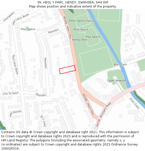 39, HEOL Y PARC, HENDY, SWANSEA, SA4 0XF: Location map and indicative extent of plot