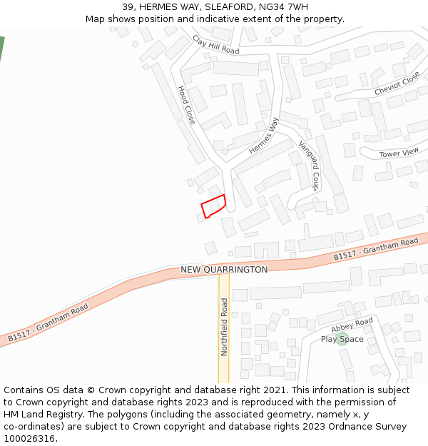 39, HERMES WAY, SLEAFORD, NG34 7WH: Location map and indicative extent of plot