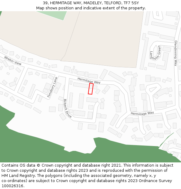 39, HERMITAGE WAY, MADELEY, TELFORD, TF7 5SY: Location map and indicative extent of plot