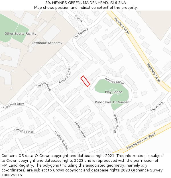 39, HEYNES GREEN, MAIDENHEAD, SL6 3NA: Location map and indicative extent of plot