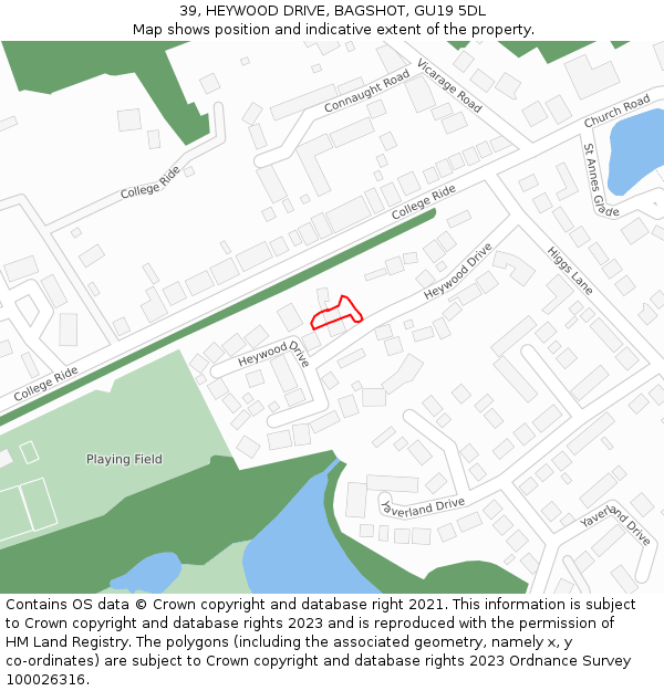 39, HEYWOOD DRIVE, BAGSHOT, GU19 5DL: Location map and indicative extent of plot