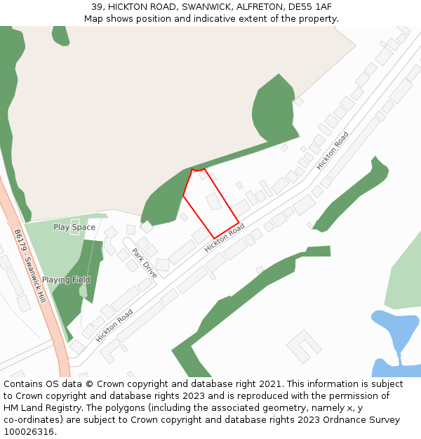 39, HICKTON ROAD, SWANWICK, ALFRETON, DE55 1AF: Location map and indicative extent of plot