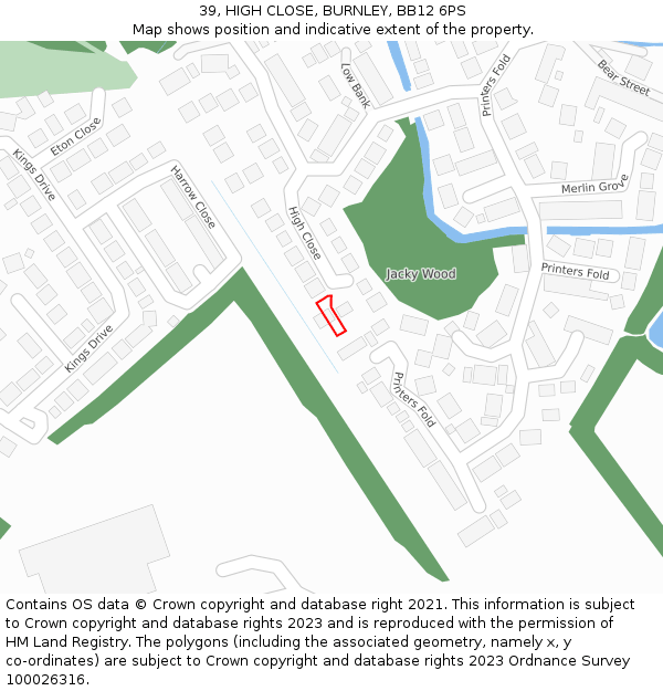 39, HIGH CLOSE, BURNLEY, BB12 6PS: Location map and indicative extent of plot