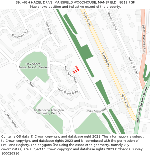 39, HIGH HAZEL DRIVE, MANSFIELD WOODHOUSE, MANSFIELD, NG19 7GF: Location map and indicative extent of plot