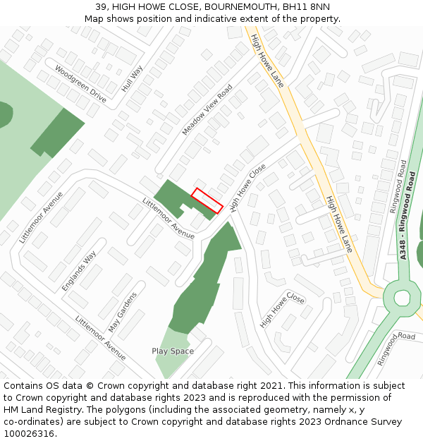 39, HIGH HOWE CLOSE, BOURNEMOUTH, BH11 8NN: Location map and indicative extent of plot