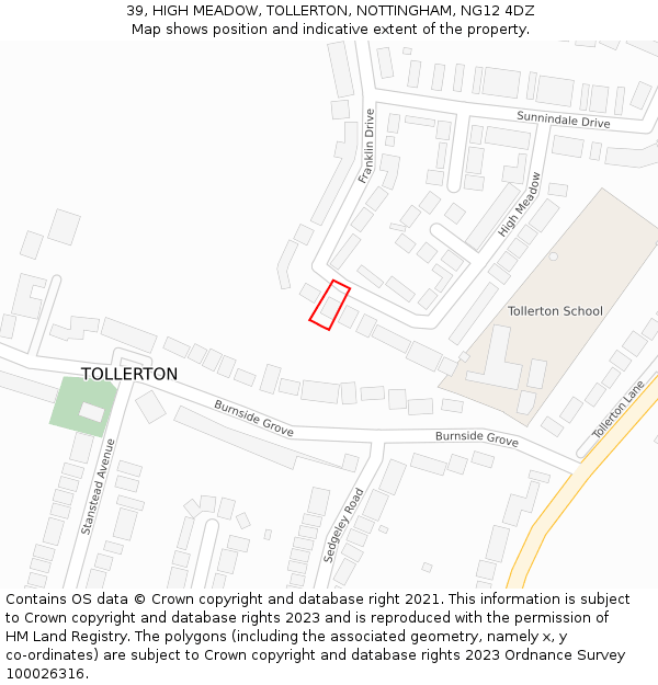 39, HIGH MEADOW, TOLLERTON, NOTTINGHAM, NG12 4DZ: Location map and indicative extent of plot