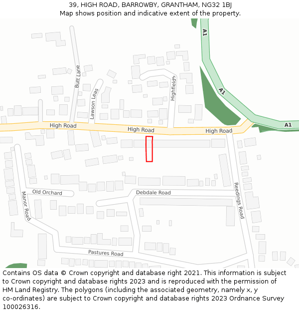 39, HIGH ROAD, BARROWBY, GRANTHAM, NG32 1BJ: Location map and indicative extent of plot