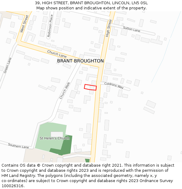 39, HIGH STREET, BRANT BROUGHTON, LINCOLN, LN5 0SL: Location map and indicative extent of plot