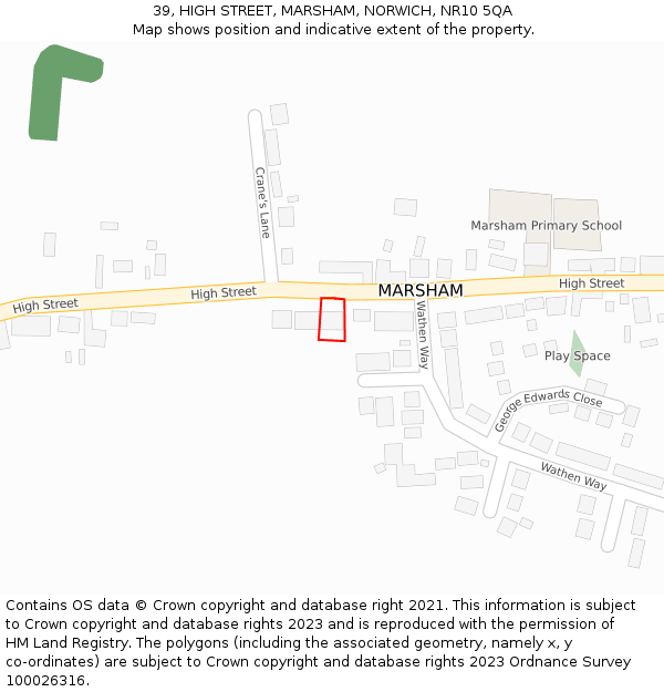 39, HIGH STREET, MARSHAM, NORWICH, NR10 5QA: Location map and indicative extent of plot