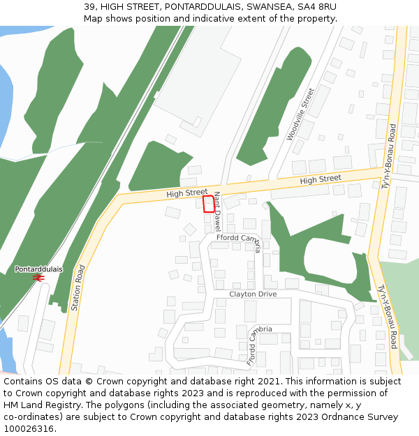 39, HIGH STREET, PONTARDDULAIS, SWANSEA, SA4 8RU: Location map and indicative extent of plot