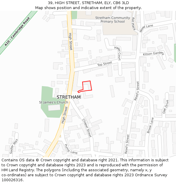 39, HIGH STREET, STRETHAM, ELY, CB6 3LD: Location map and indicative extent of plot