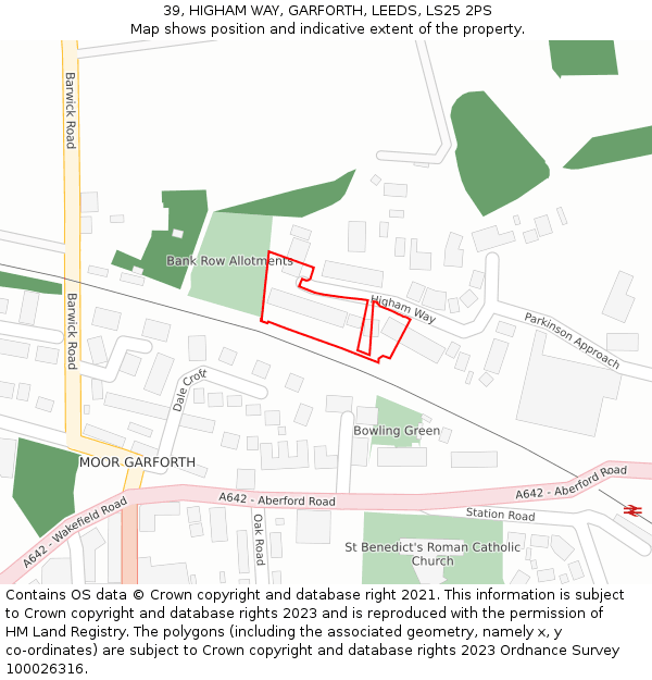 39, HIGHAM WAY, GARFORTH, LEEDS, LS25 2PS: Location map and indicative extent of plot