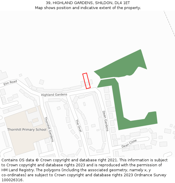 39, HIGHLAND GARDENS, SHILDON, DL4 1ET: Location map and indicative extent of plot