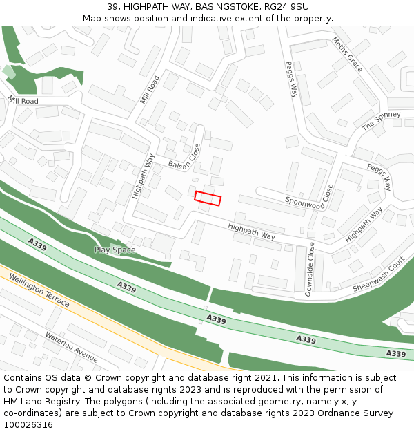 39, HIGHPATH WAY, BASINGSTOKE, RG24 9SU: Location map and indicative extent of plot