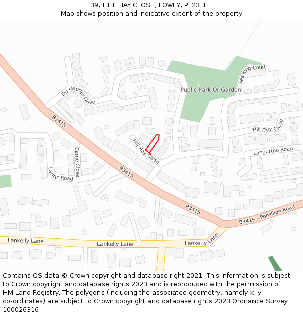 39, HILL HAY CLOSE, FOWEY, PL23 1EL: Location map and indicative extent of plot