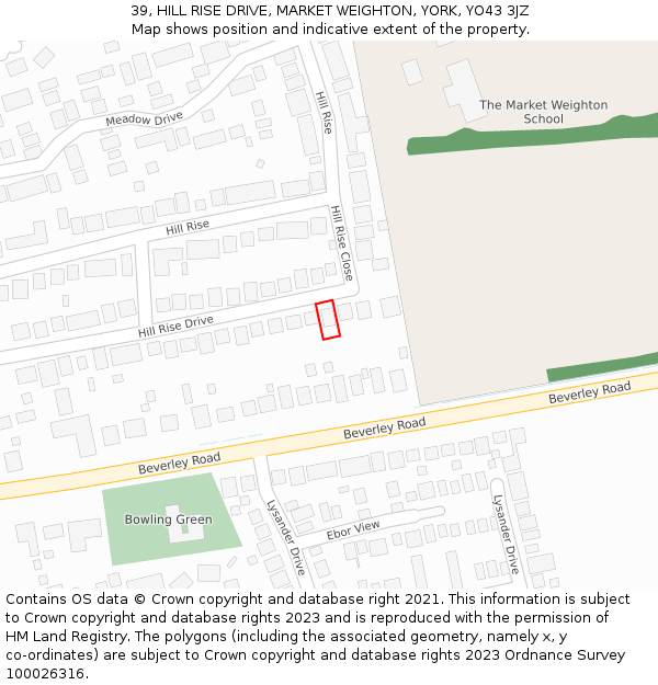 39, HILL RISE DRIVE, MARKET WEIGHTON, YORK, YO43 3JZ: Location map and indicative extent of plot