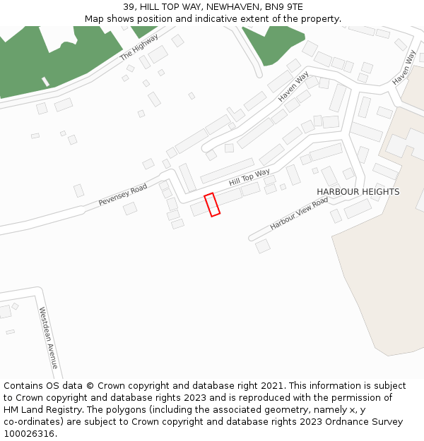 39, HILL TOP WAY, NEWHAVEN, BN9 9TE: Location map and indicative extent of plot