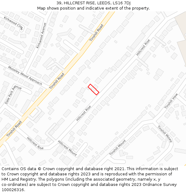 39, HILLCREST RISE, LEEDS, LS16 7DJ: Location map and indicative extent of plot