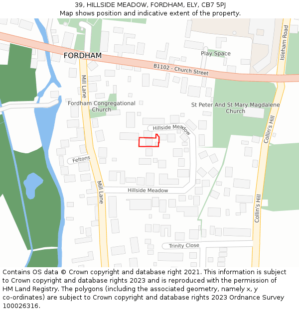 39, HILLSIDE MEADOW, FORDHAM, ELY, CB7 5PJ: Location map and indicative extent of plot