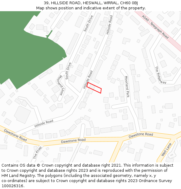 39, HILLSIDE ROAD, HESWALL, WIRRAL, CH60 0BJ: Location map and indicative extent of plot