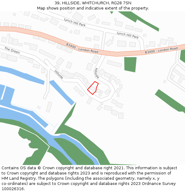 39, HILLSIDE, WHITCHURCH, RG28 7SN: Location map and indicative extent of plot