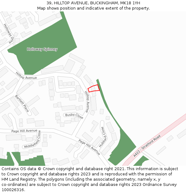 39, HILLTOP AVENUE, BUCKINGHAM, MK18 1YH: Location map and indicative extent of plot