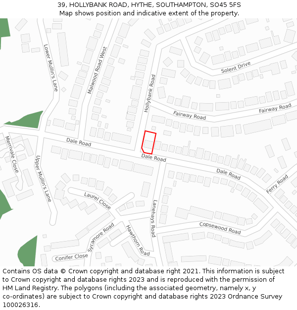 39, HOLLYBANK ROAD, HYTHE, SOUTHAMPTON, SO45 5FS: Location map and indicative extent of plot