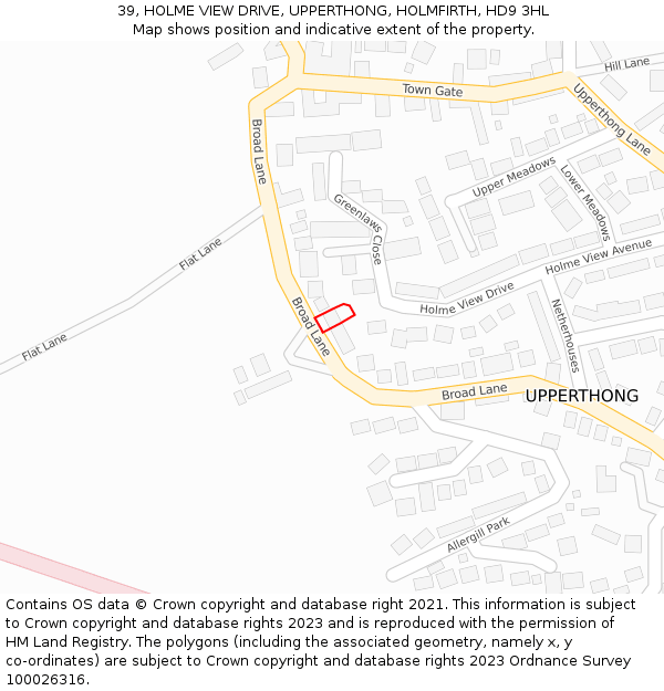 39, HOLME VIEW DRIVE, UPPERTHONG, HOLMFIRTH, HD9 3HL: Location map and indicative extent of plot