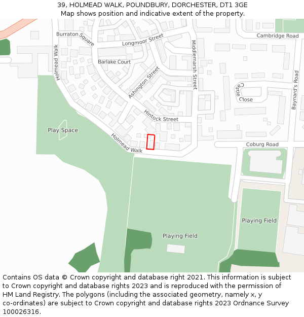 39, HOLMEAD WALK, POUNDBURY, DORCHESTER, DT1 3GE: Location map and indicative extent of plot