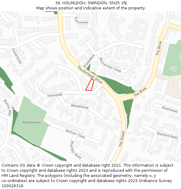 39, HOLMLEIGH, SWINDON, SN25 1RJ: Location map and indicative extent of plot