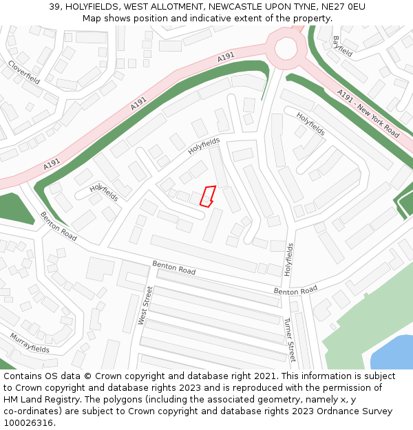 39, HOLYFIELDS, WEST ALLOTMENT, NEWCASTLE UPON TYNE, NE27 0EU: Location map and indicative extent of plot