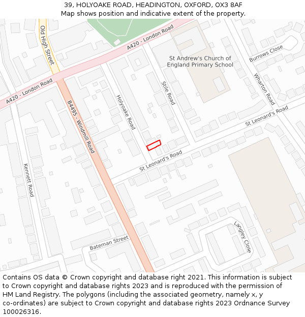 39, HOLYOAKE ROAD, HEADINGTON, OXFORD, OX3 8AF: Location map and indicative extent of plot