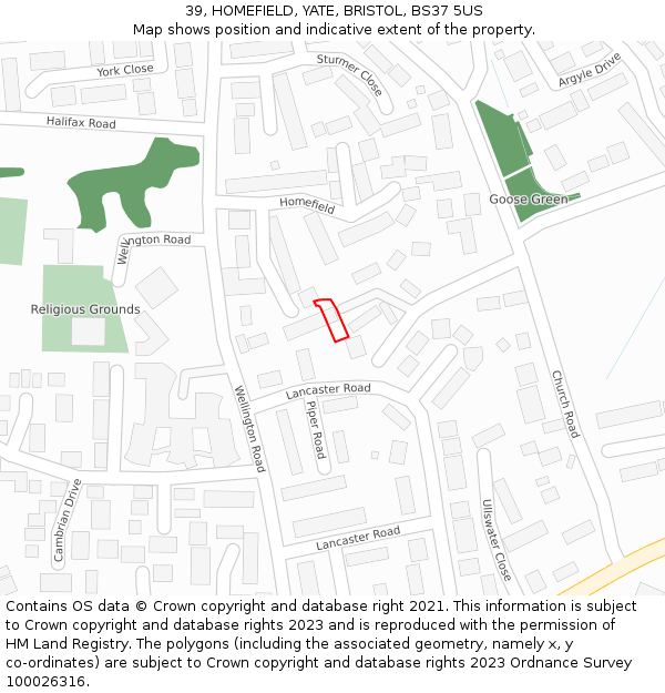 39, HOMEFIELD, YATE, BRISTOL, BS37 5US: Location map and indicative extent of plot