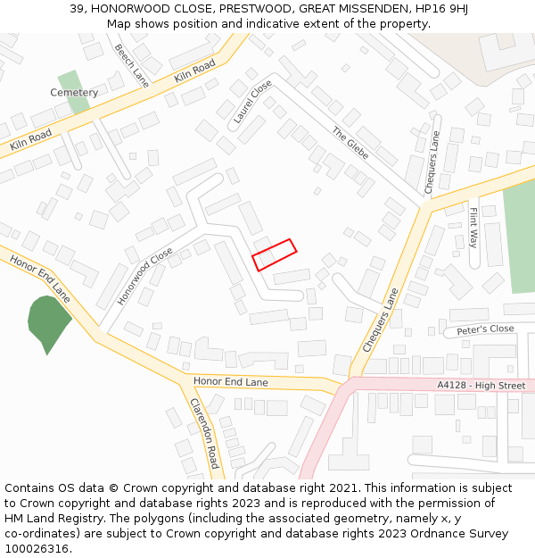 39, HONORWOOD CLOSE, PRESTWOOD, GREAT MISSENDEN, HP16 9HJ: Location map and indicative extent of plot