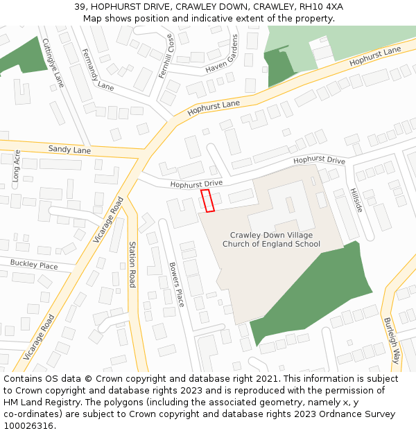39, HOPHURST DRIVE, CRAWLEY DOWN, CRAWLEY, RH10 4XA: Location map and indicative extent of plot